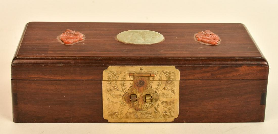 ASIAN CIGARETTE BOX inlaid with JADE & HARDSTONES (1 of 8)