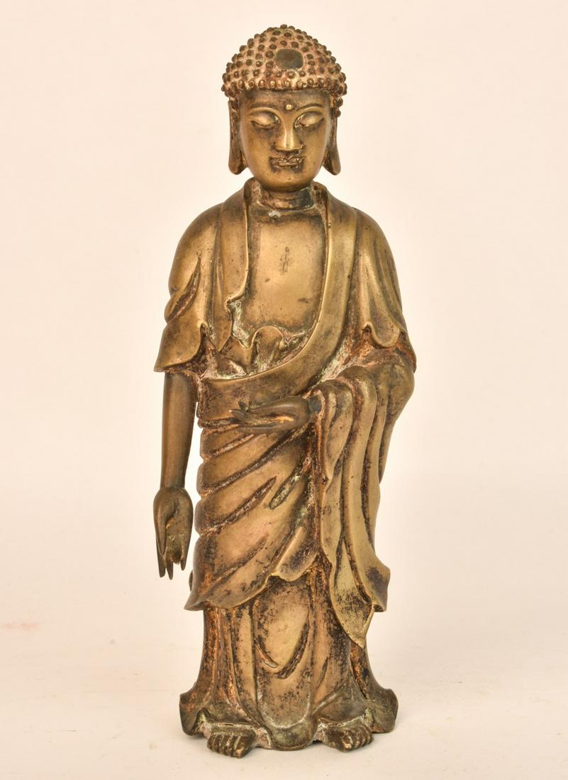 (19th c) STANDING ASIAN BRONZE BUDDHA with BALL (1 of 18)