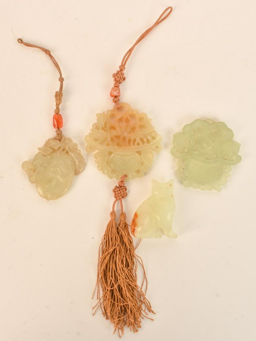 (3) CHINESE CARVED WHITE JADE PLAQUES & (1) CAT (1 of 14)