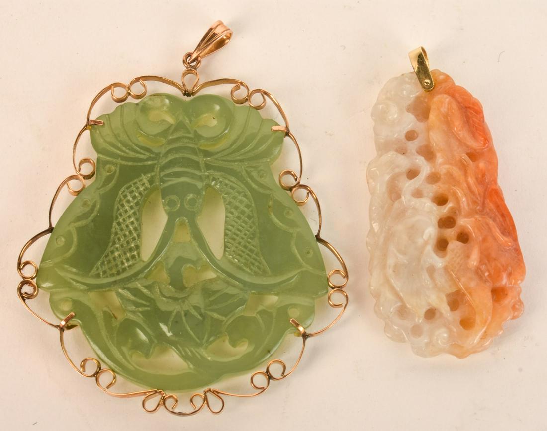 (2) CHINESE 14k GOLD JADE & HARDSTONE PLAQUES (1 of 7)