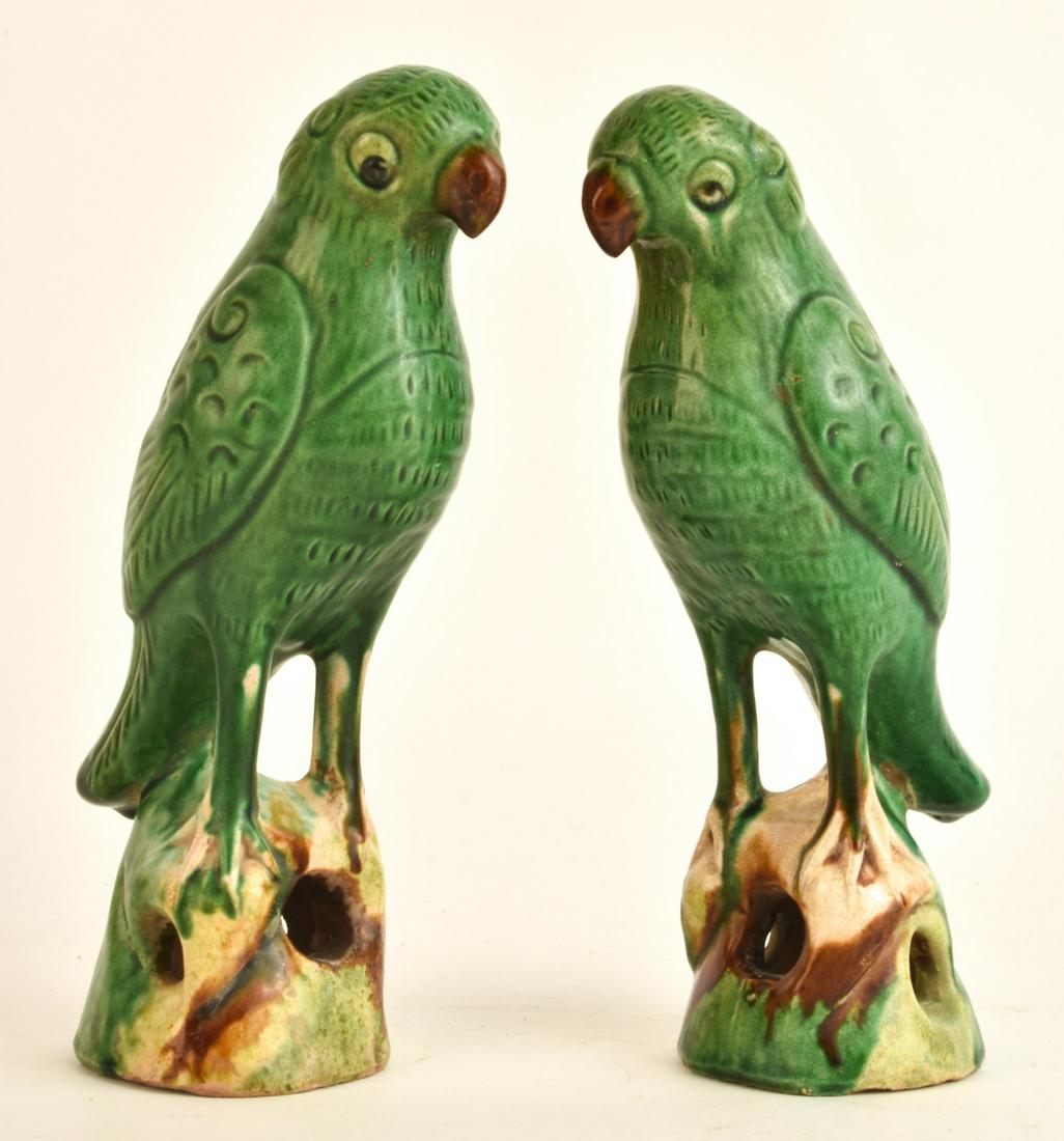 PAIR OF CHINESE GLAZED EARTHENWARE PARROTS (1 of 17)