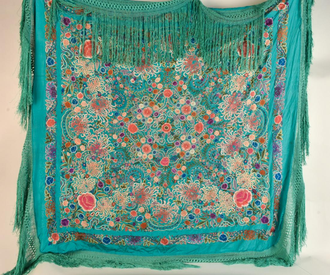 CHINESE EMBROIDERED SILK SHAWL with FRINGE (1 of 19)