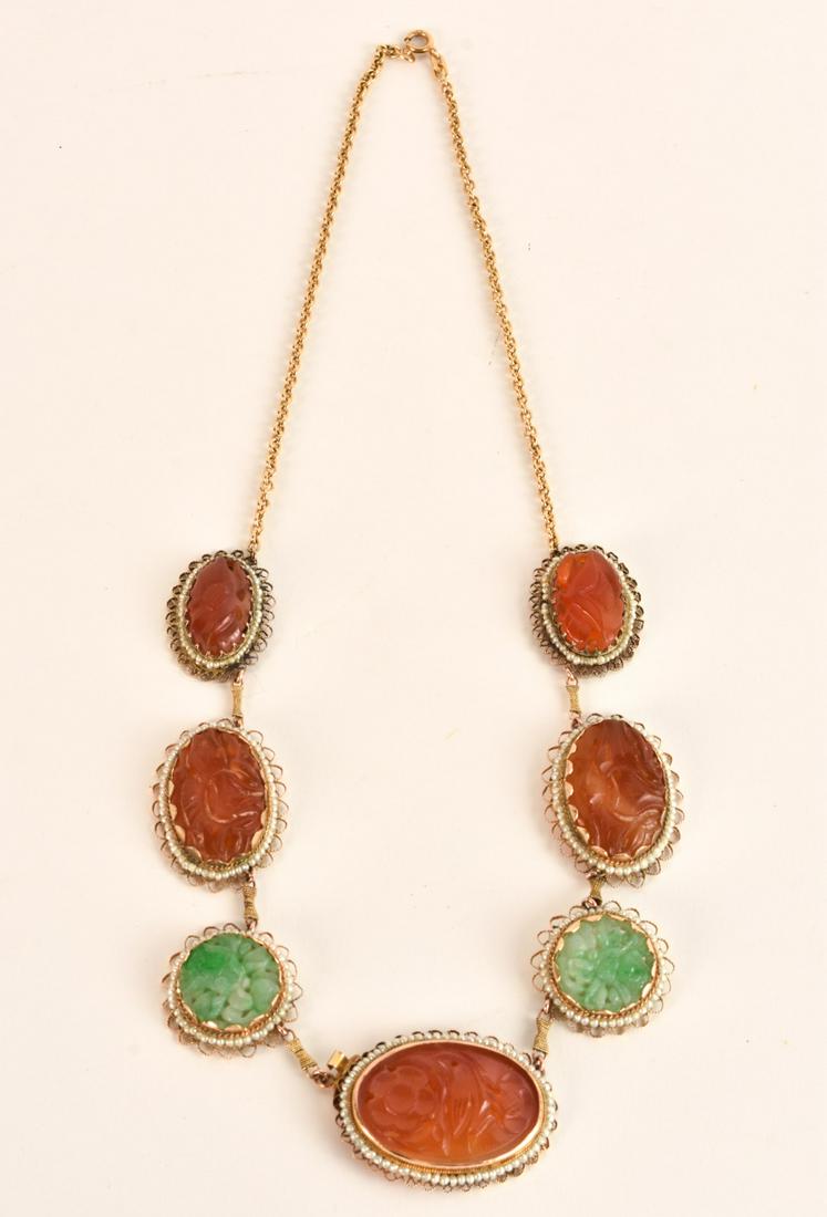 CHINESE 14k GOLD and HARDSTONE NECKLACE (1 of 12)