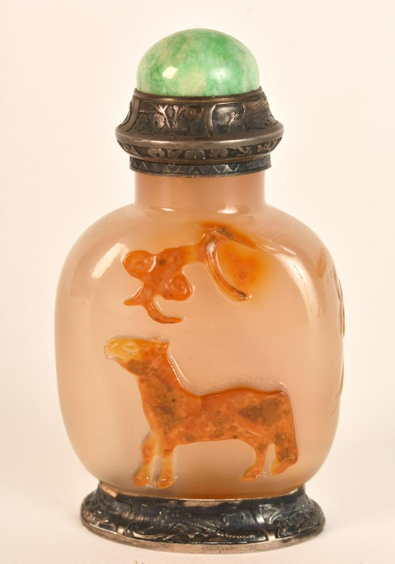 CHINESE CAMEO GLASS SILVER MOUNTED SNUFF BOTTLE (1 of 8)