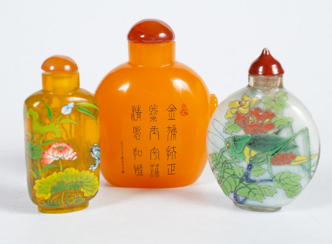 (3) (20th c)  CHINESE ENAMELED GLASS SNUFF BOTTLES (1 of 13)