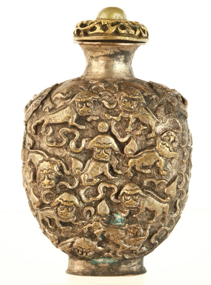 CHINESE SNUFF BOTTLE HAND CHAISED with LIONS (1 of 9)