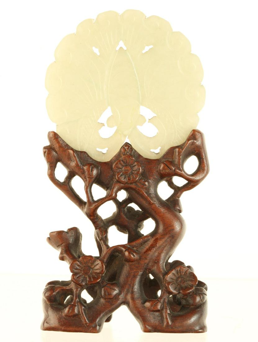 CHINESE JADE PLAQUE on FINELY CARVED STAND (1 of 13)