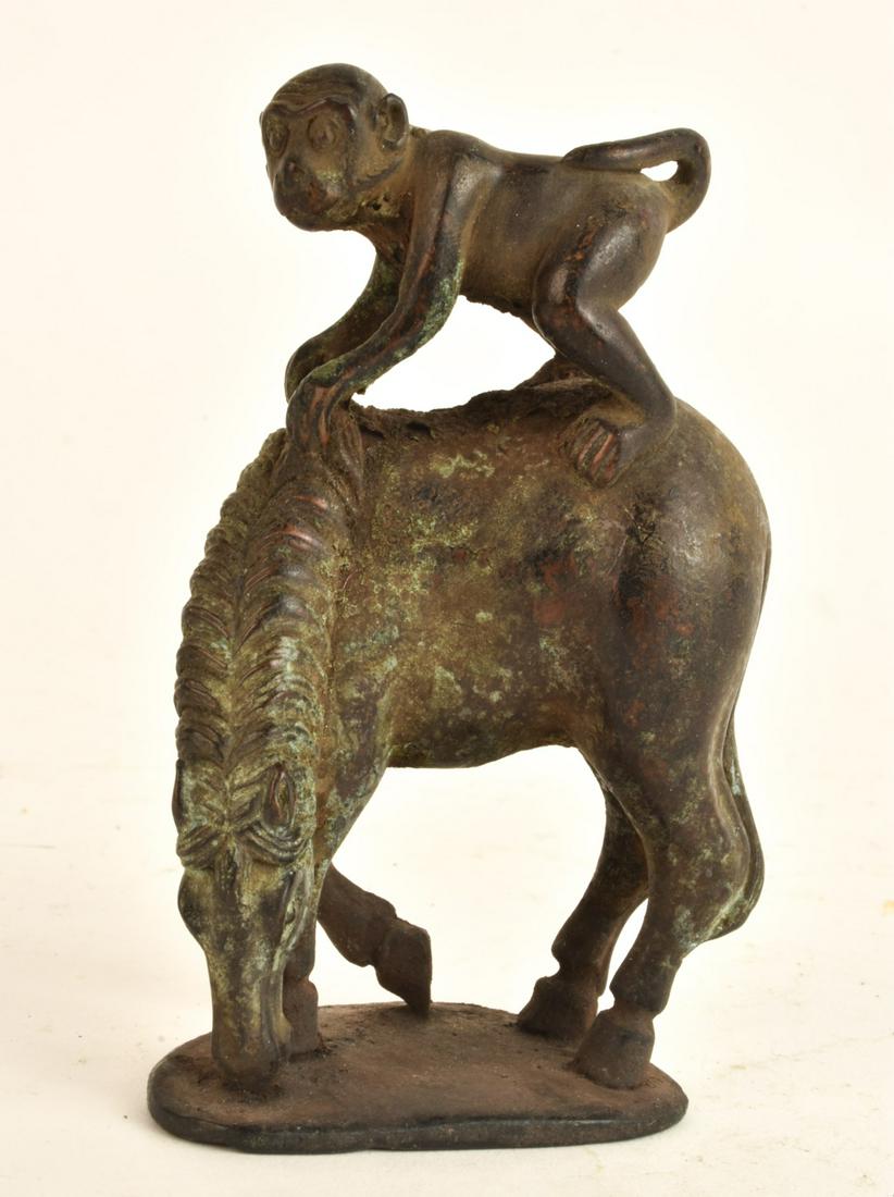 (19th c) CHINESE BRONZE MONKEY ON HORSE (1 of 7)