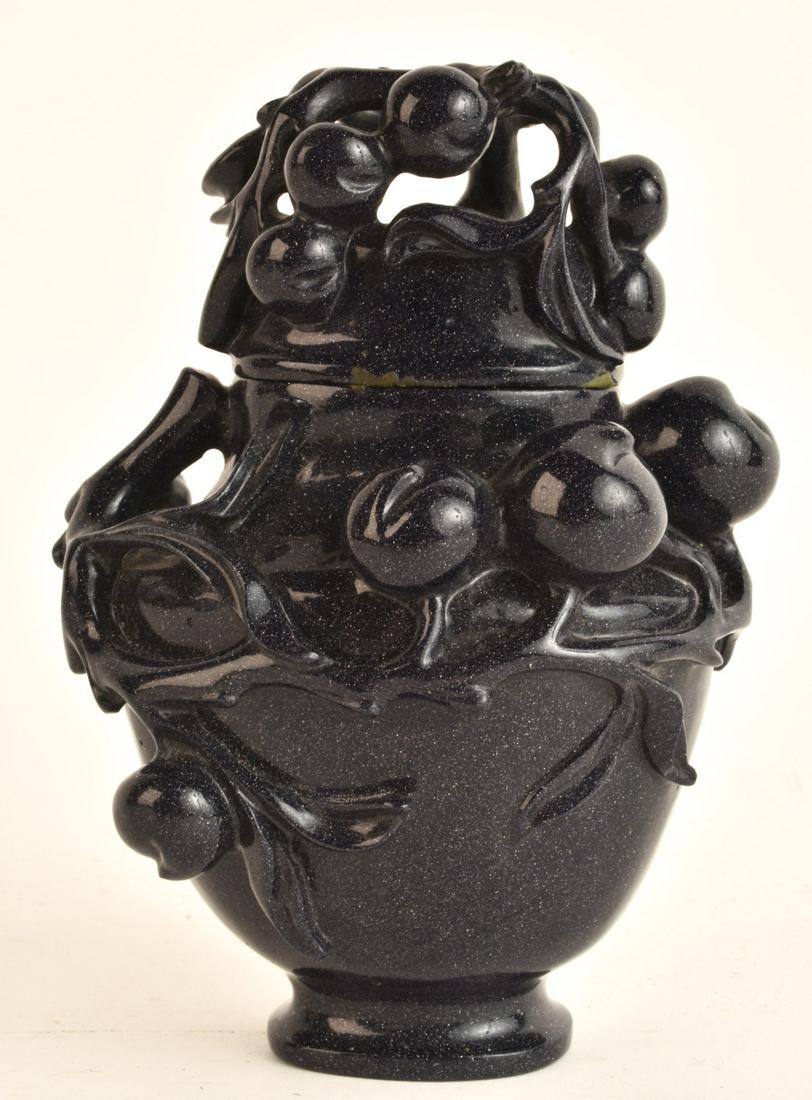 CHINESE DARK BLUE GOLDSTONE CHERRY VASE (1 of 14)