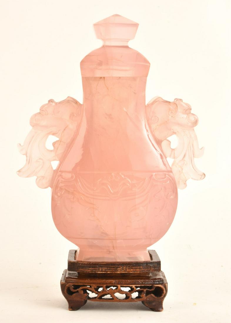 CHINESE PINK QUARTZ CARVED BOTTLE (1 of 12)