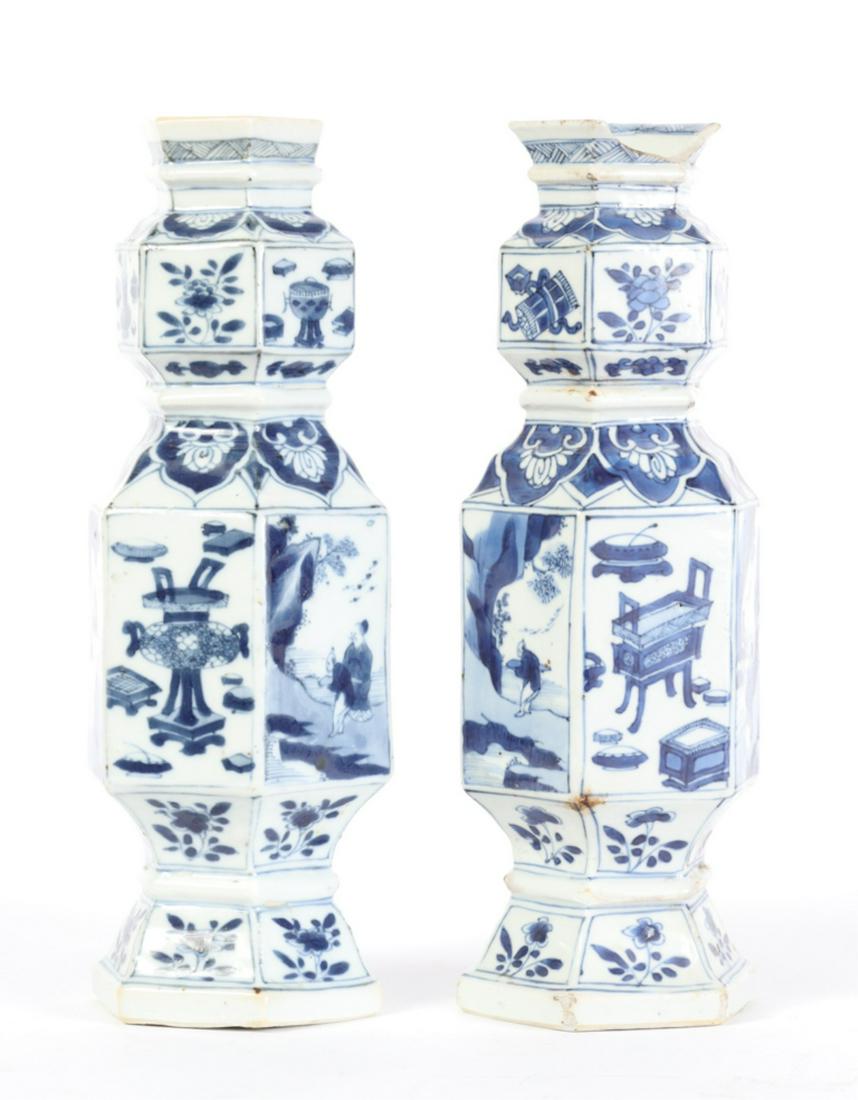 PAIR OF (18th c) CHINESE HEXAGONAL PORCELAIN VASES (1 of 10)