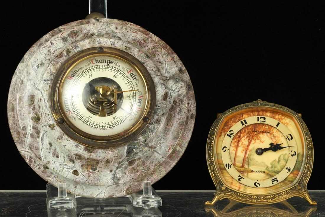 WALTHAM (8) DAY DESK CLOCK & A BAROMETER (1 of 14)