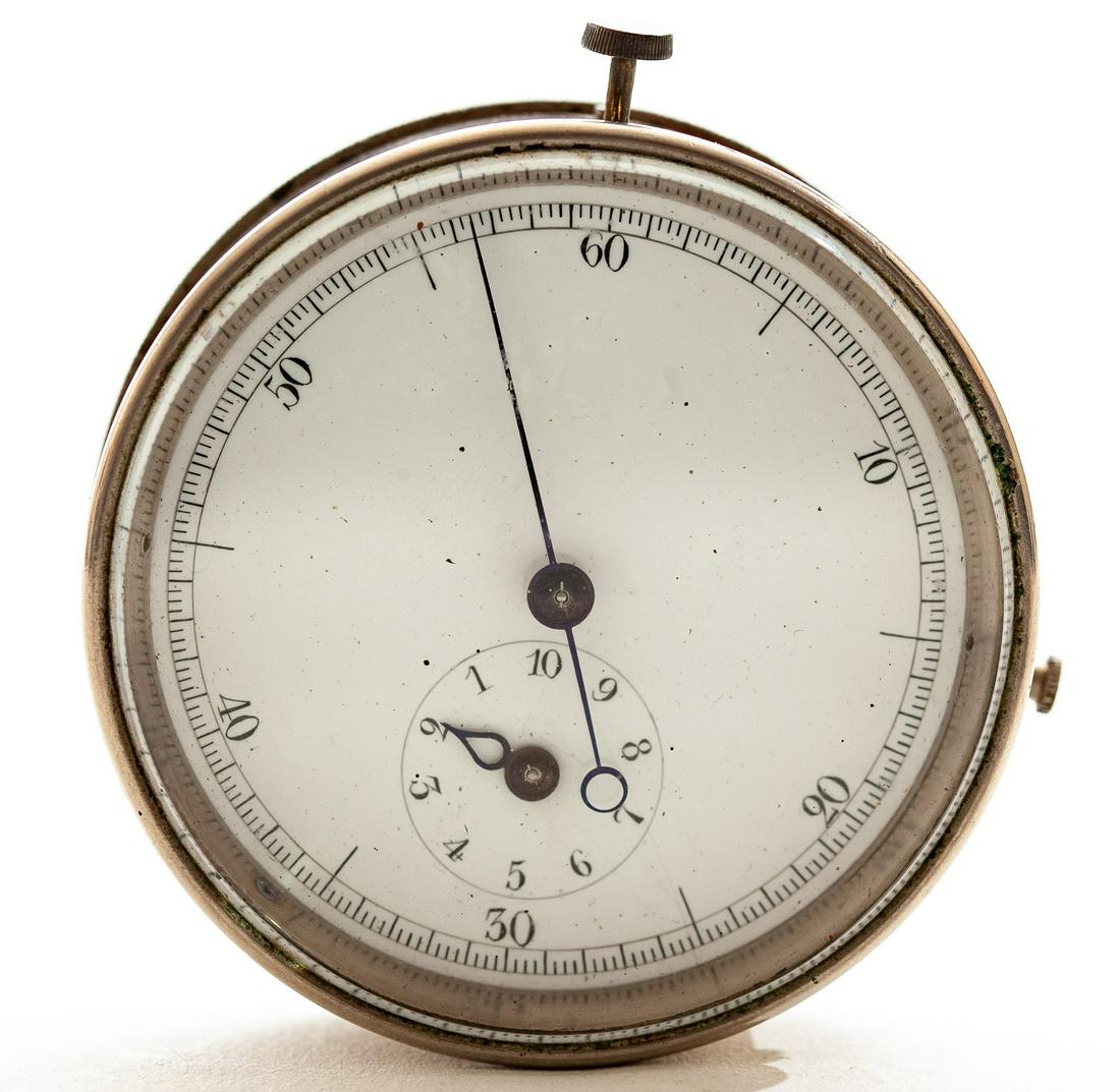 FINE QUALITY STAINLESS STEEL 10 MINUTE STOP WATCH: 1 x 2 1/4 inches Condition: Good Temp No 3849