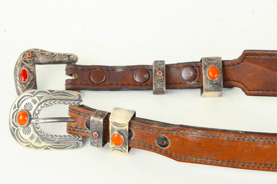 (3) LEATHER BELTS 2 with SOUTHWEST SILVER BUCKLES (1 of 9)