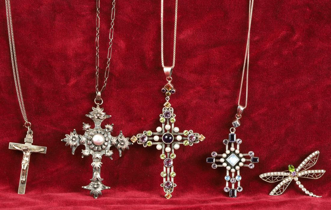 (3) STONE SET STERLING CROSS NECKLACES (1 of 13)