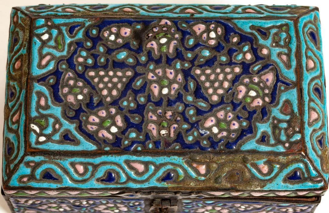 PERSIAN COLORFUL METAL AND ENAMEL TRINKET BOX: 3 1/2" x 5 3/4" x 3 1/2" Condition: Good Temp No 3699-835