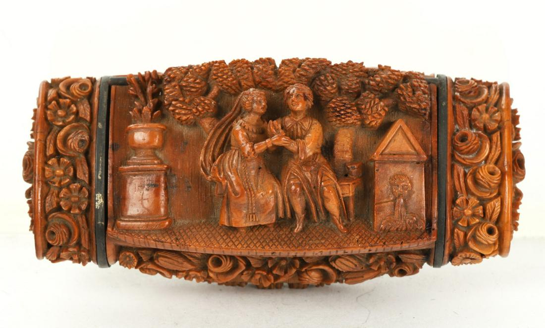 (19th c) PATCH BOX with FLORAL & ROMANTIC SCENES (1 of 9)