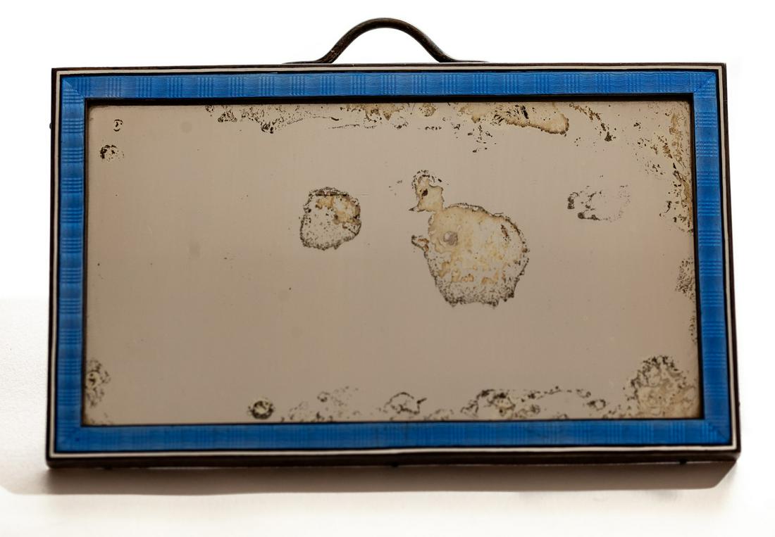 BLUE ENAMEL & STERLING FRAMED MIRROR (1 of 3)