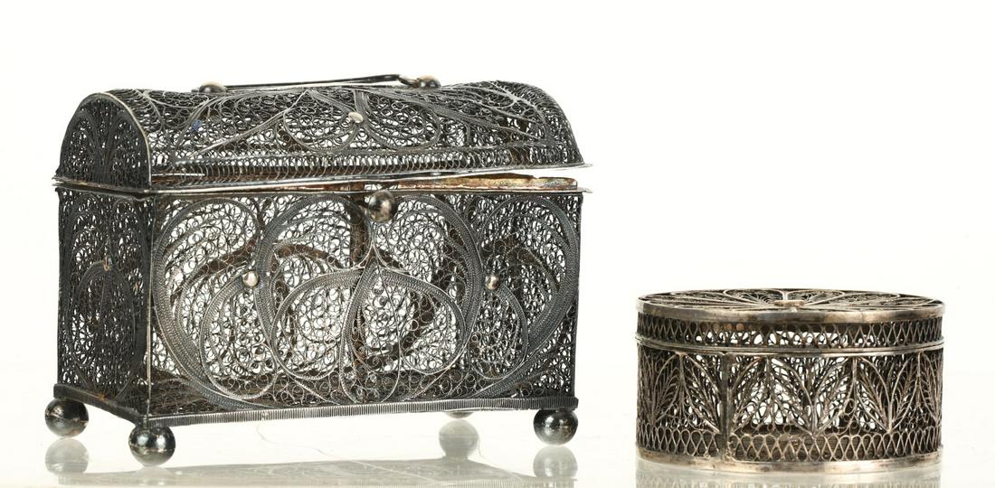 (2) SILVER FILIGREE DRESSER BOXES (1 of 10)