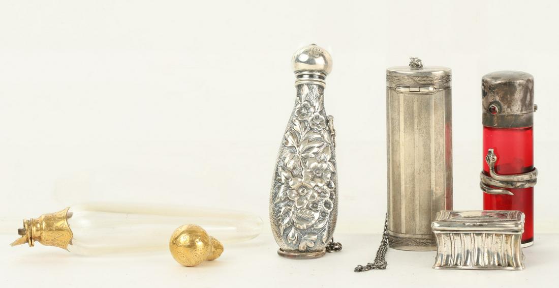 PERFUMES, SILVER PILL BOX, CHATELAINE CASE & VIAL (1 of 19)