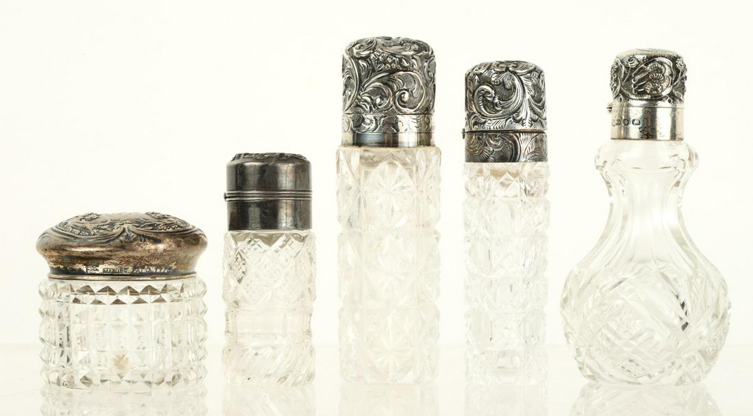 (4) STERLING CAPPED CRYSTAL PERFUMES & CANNISTER (1 of 7)