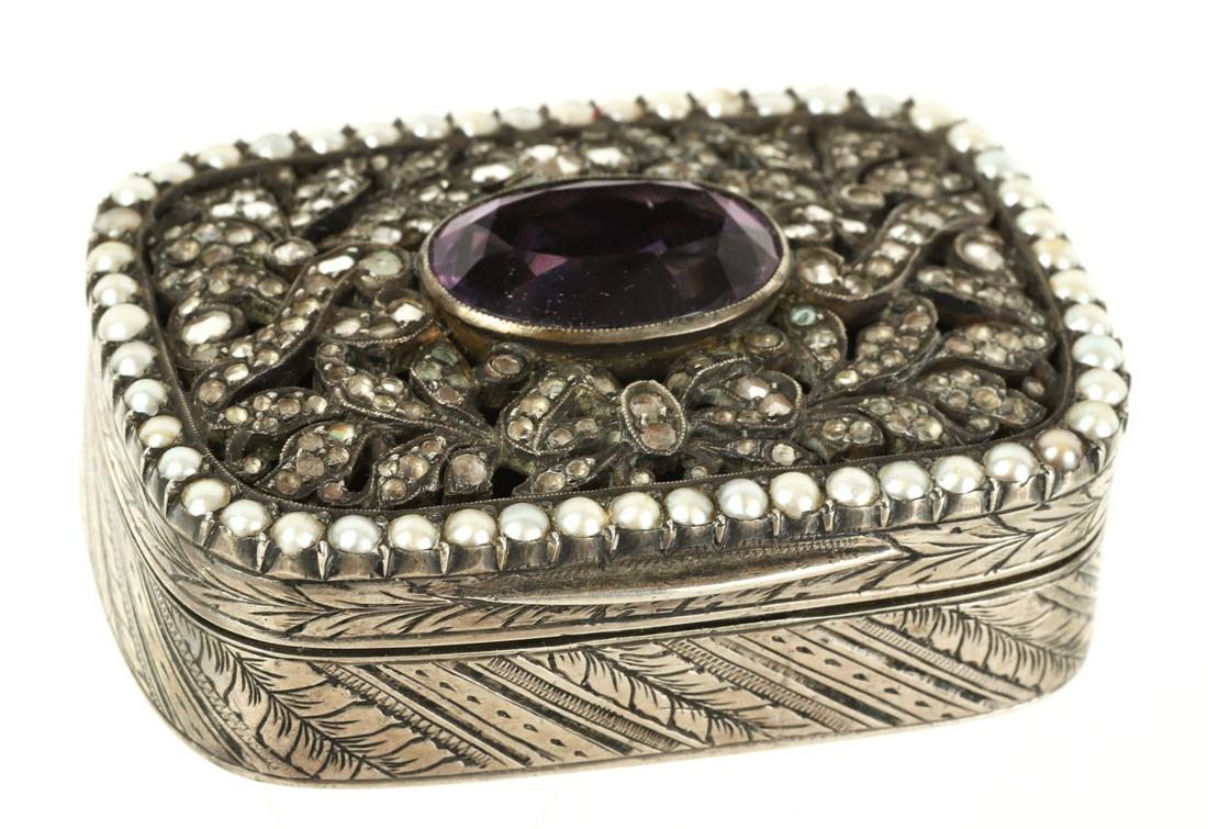 c1870 ROSE CUT DIAMONDS AMETHYST & PEARL COMPACT (1 of 8)
