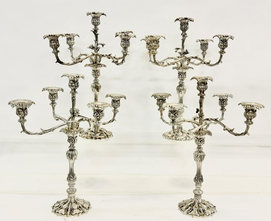 SUITE OF FOUR (5) LIGHT SILVER-PLATED CANDELABRAS (1 of 15)