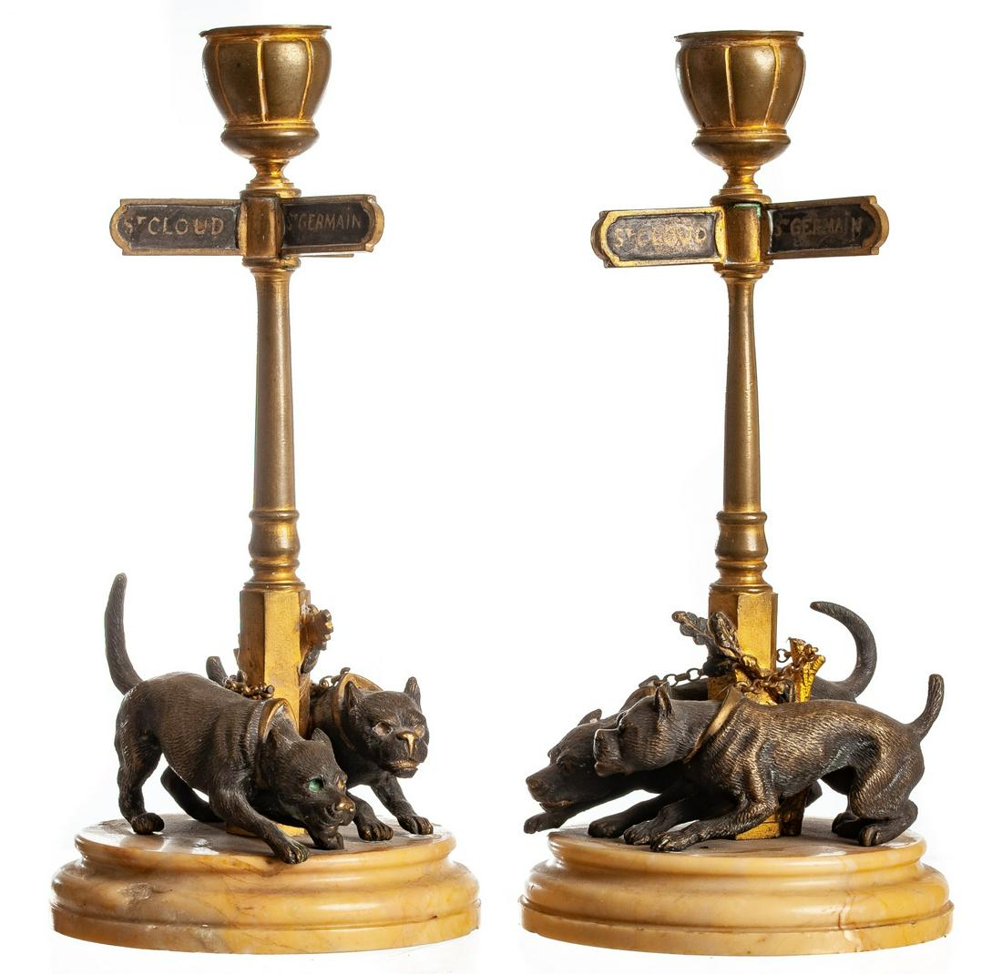PAIR OF (19thc) FIGURAL FRENCH BRONZE CANDLESTICKS (1 of 14)