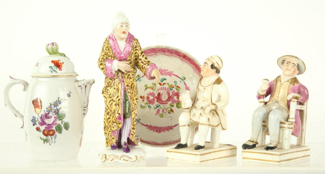 SMALL MEISSEN PITCHER & A MEISSEN FIGURINE (1 of 20)