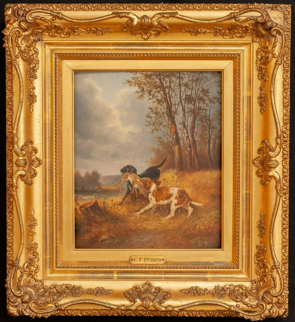 CARL FRIEDRICH DEIKER (1836-1892): Equal Duties Equal Rights oil on panel 20 1/2 x 18 1/2 inches (overall including handsome frame) Condition: Slight warping to support Temp No 3531-504