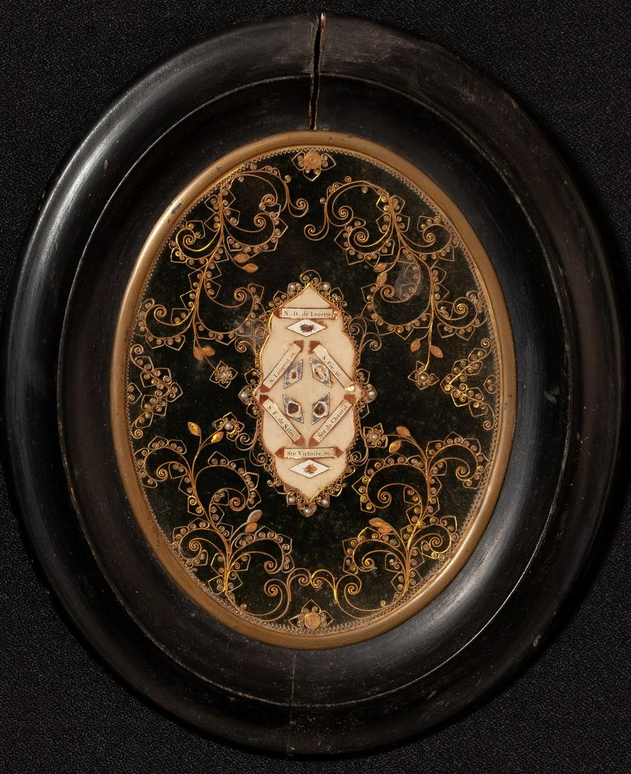 FRENCH CATHOLIC RELIQUARY with QUILL WORK (1 of 6)