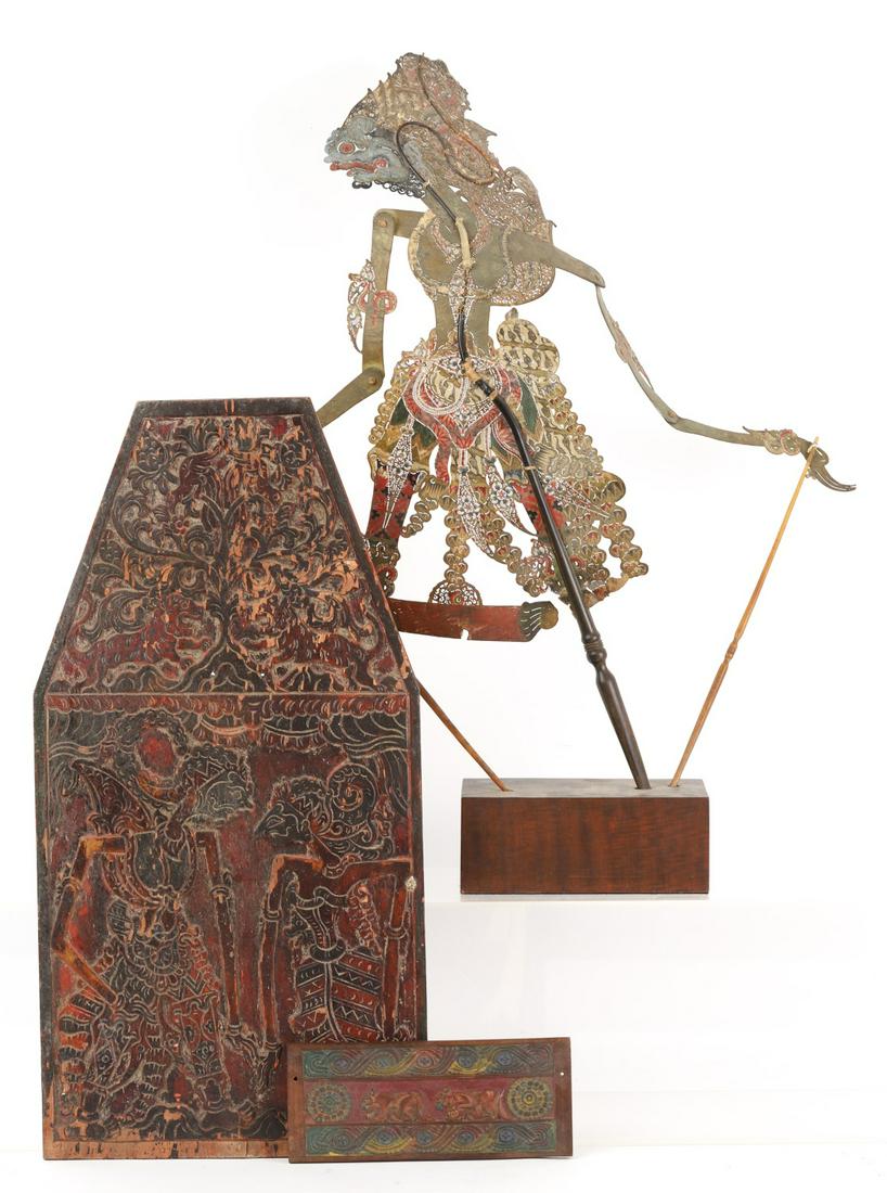 SOUTHEAST ASIAN SHADOW PUPPET & (2) CARVED PANELS (1 of 20)
