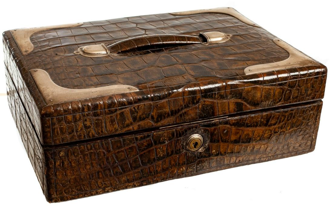 ALLIGATOR SEWING BOX with SILVER MOUNTS (1 of 9)