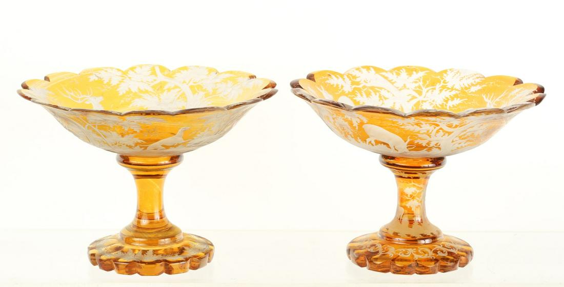 AMBER CUT TO CLEAR COMPOTE with HUNTING SCENE (1 of 9)