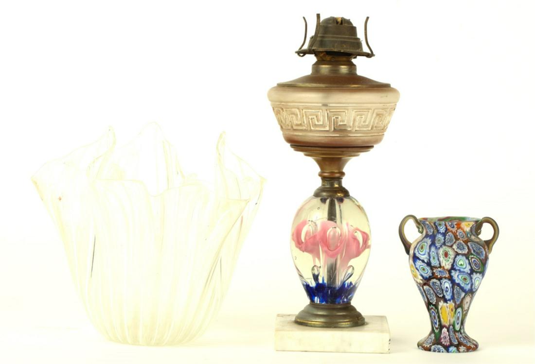 MURANO VASE, HANDKERCHIEF VASE &  A FLUID LAMP (1 of 19)