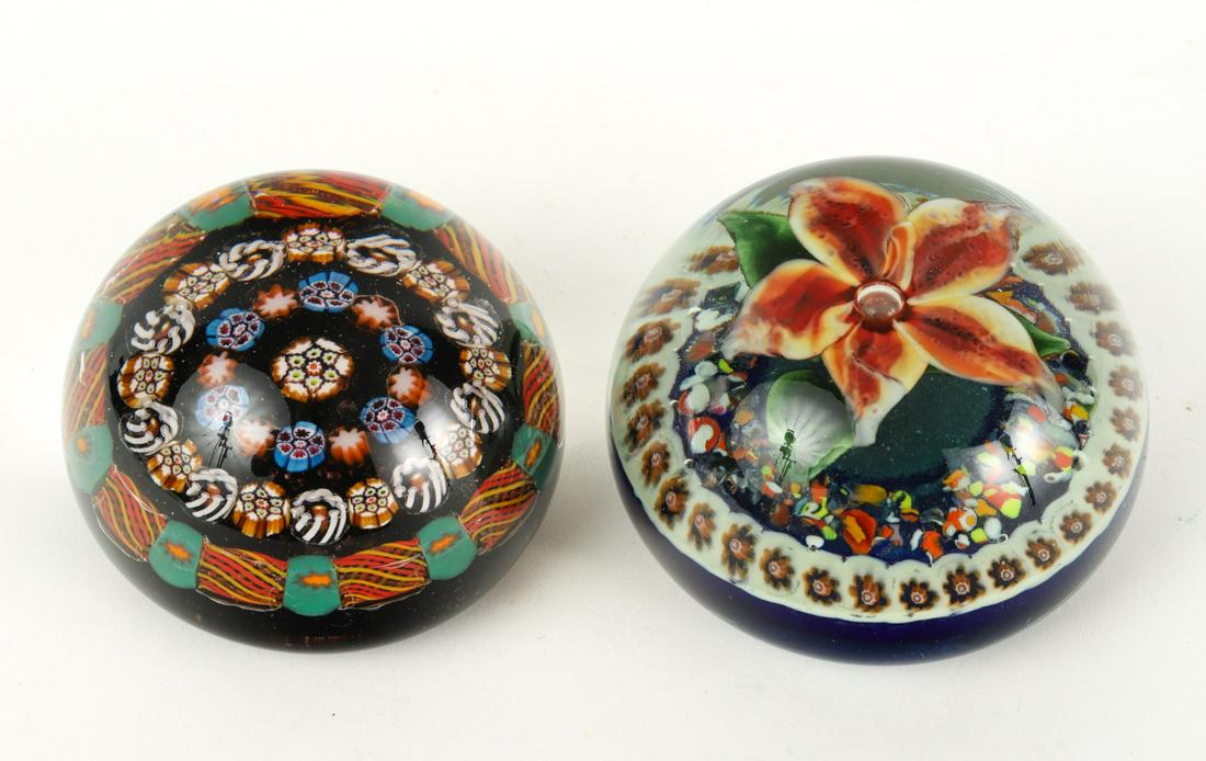 (2) CANE GLASS & FLORET PAPERWEIGHTS (1 of 9)