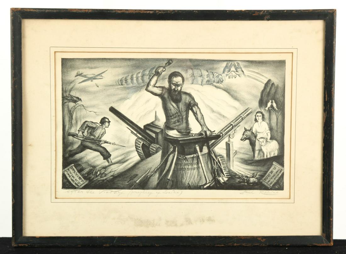 SAUL JACOB RABINO (1892-1969): After the Victory Profacy of Isaiha lithograph 17 x 23 1/4 inches (overall)