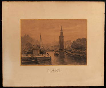 MAXIME LALANNE (1827-1886): Tour de Montelban, Amsterdam lithograph 10 x 14 inches / 18 3/4 x 22 inches (overall)