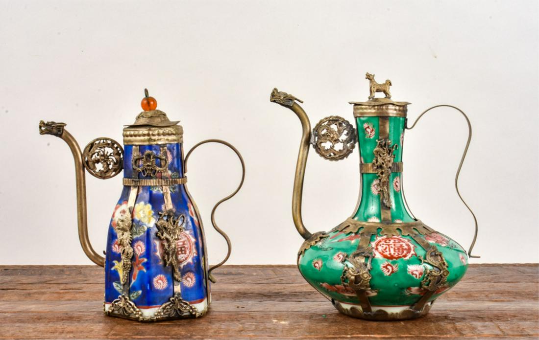 (2) SILVER BOUND CHINESE PORCELAIN EWERS (1 of 20)