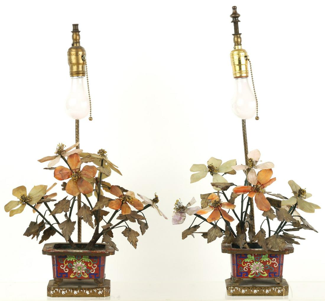 PAIR OF CHINESE JADE TREE LAMPS (1 of 11)