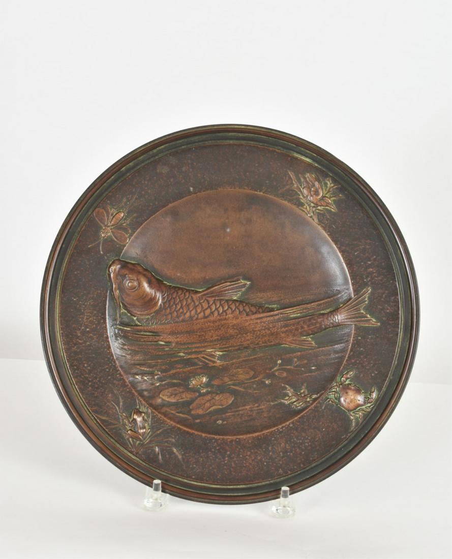 (Early 20th c) JAPANESE BRONZE KOI POND PLATE (1 of 9)
