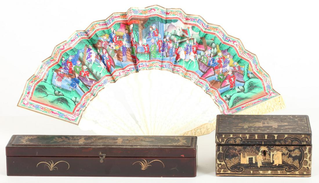 CHINOISERIE TEA CADDY AND FAN BOX (1 of 20)