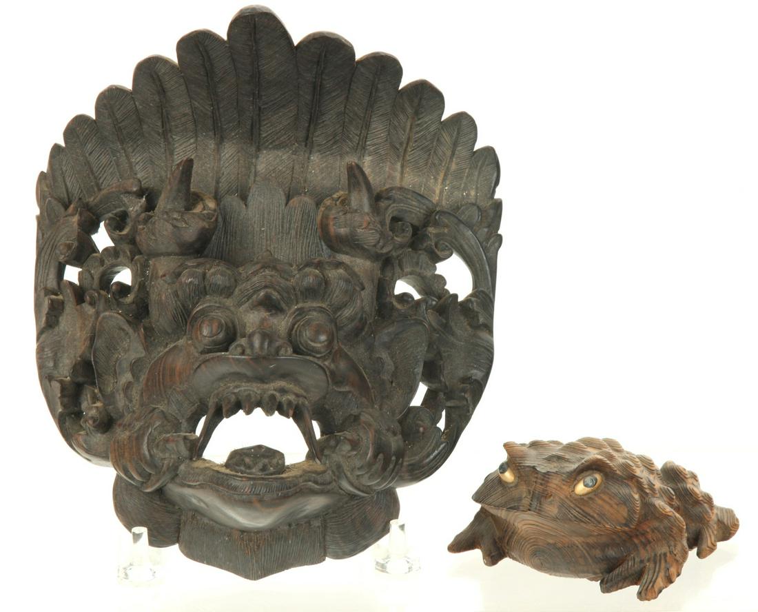 ASIAN ROSEWOOD DRAGON MASK & CARVED WOOD FROG (1 of 18)