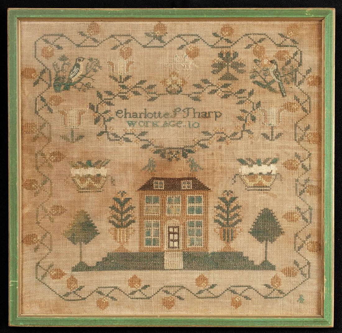 (19th c) SAMPLER by CHARLOTTE S. THARP AGE 10 (1 of 6)