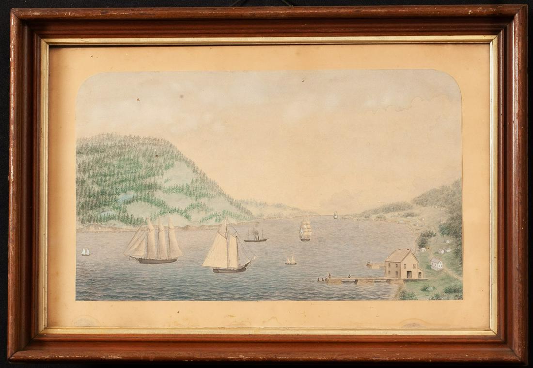 AMERICAN SCHOOL (Mid 19th c) Tall Ships on River (1 of 12)