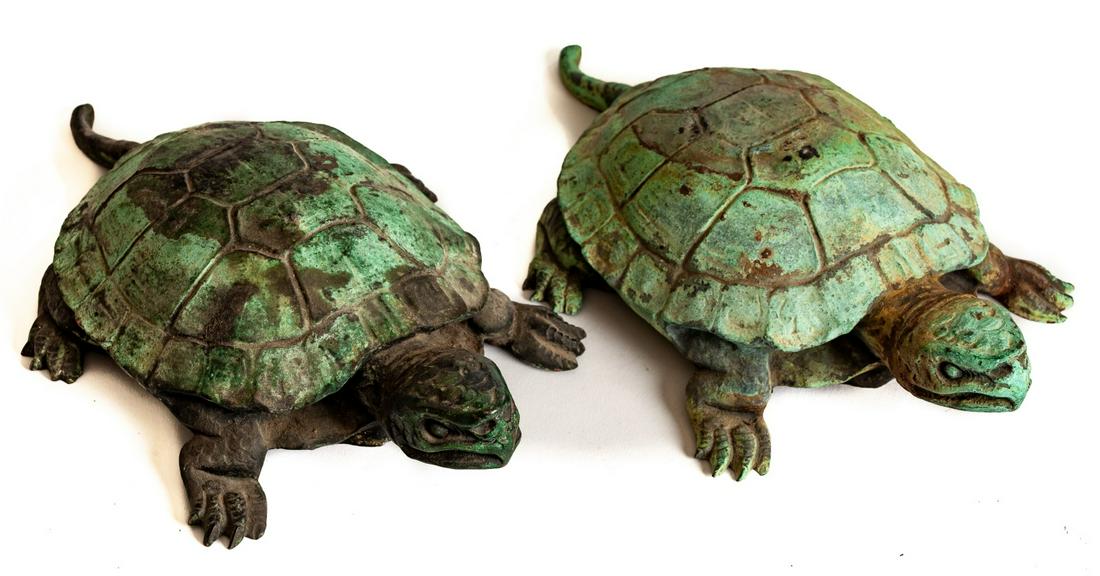 PAIR of (Early 20th c) BRONZE GARDEN TURTLES (1 of 11)