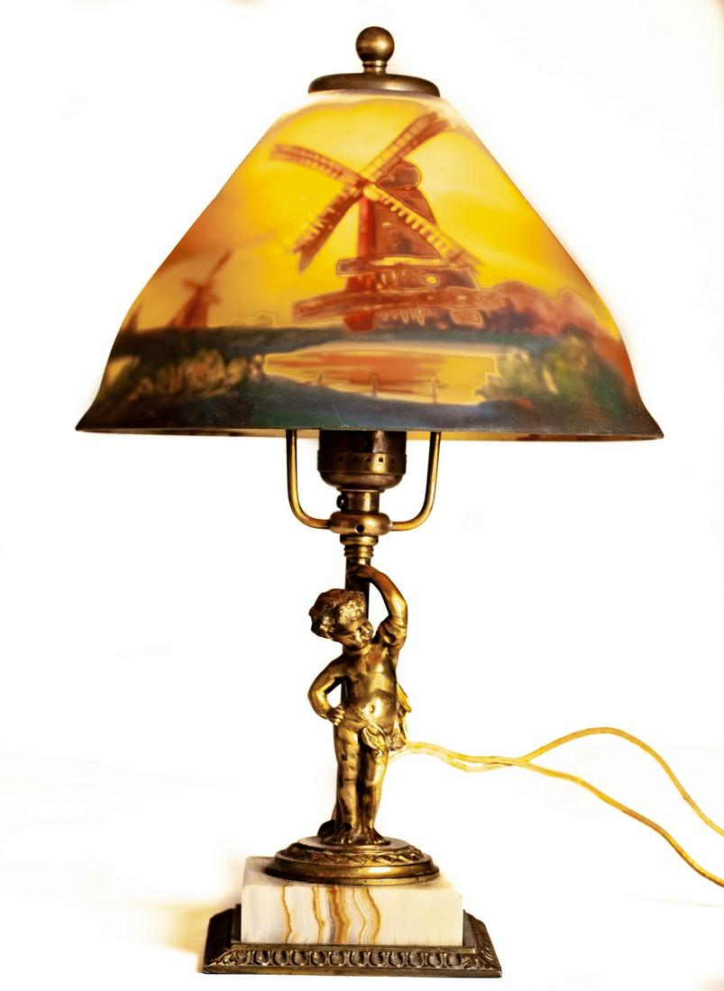 PAIRPOINT BOUDOIR LAMP with PUTTO FIGURE (1 of 6)