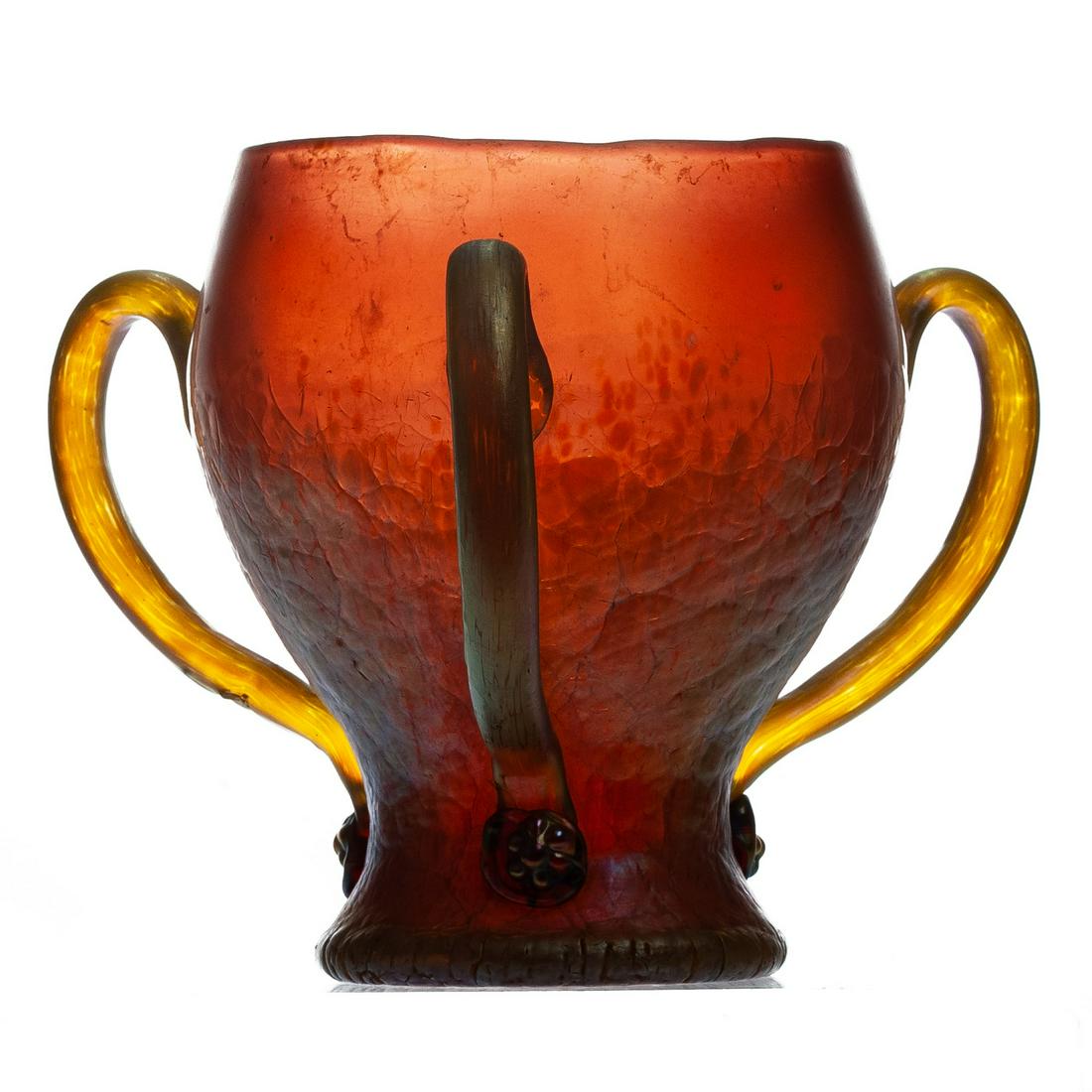 (3) HANDLED IRIDESCENT ART GLASS VASE (1 of 4)