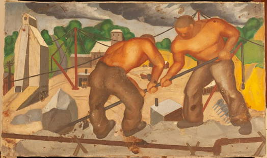 GEORGE LLOYD (Early 20th c) Two WPA Era Works: "Quarry Study" oil on canvas 24 x 41 inches. Exhibited at The Thirteenth Exhibition of Contemporary Paintings 1932-1933. Together with a second unfinished example . 28 x 44 inches