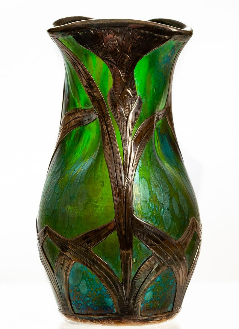 LOETZ SILVER OVERLAY IRIDESCENT ART GLASS VASE (1 of 5)
